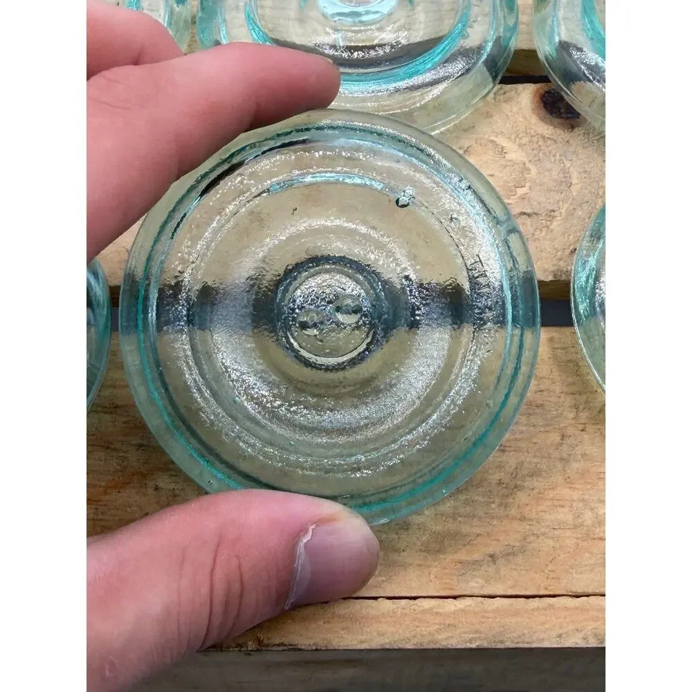Lot of 6 Vintage Aqua Glass Canning Jar Lids